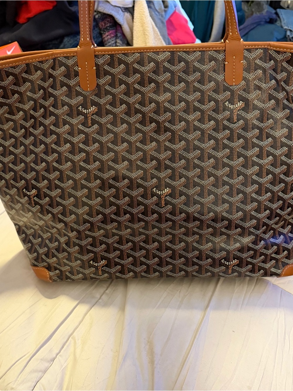 Authentic Goyard Patterned Tote Bag with White Stripe with dust bag - Picture 2 of 13
